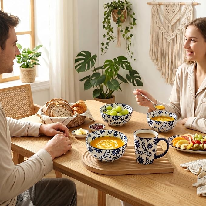 Cereal Bowls Set of 6, 28 Ounces Soup Bowls, Bohemian Ceramic Bowls - Image 4