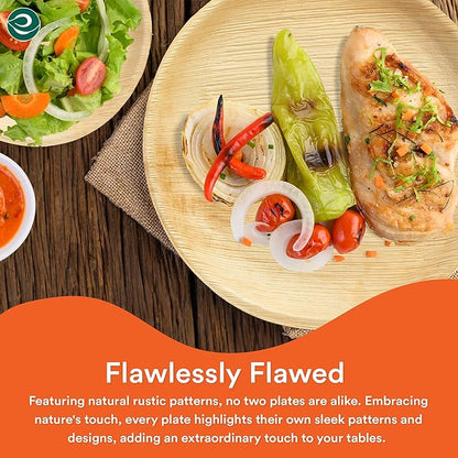 ECO SOUL Palm Leaf Plates 8"(100 Count) Round Compostable Bamboo Plates Heavy- Duty, Biodegradable Eco-Friendly Dinnerware for Christmas Party Dinner, Wedding, Holiday & Event