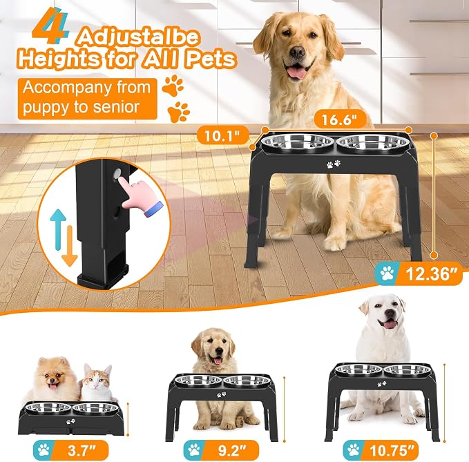 COMESOON Elevated Dog Bowls, 4 Height Adjustable Raised Bowl Stand - Image 2