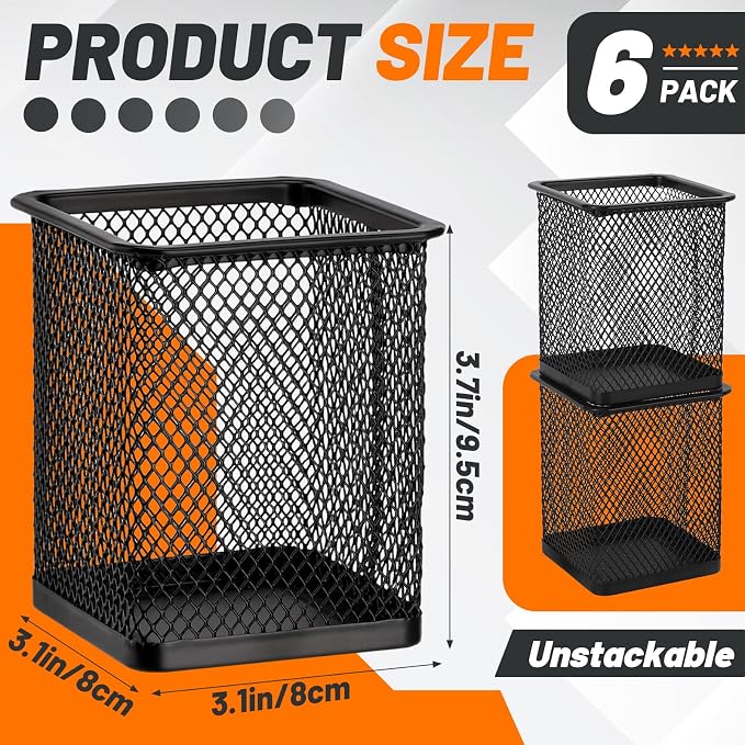 Segarty Pen Cup Holder, 6 Pack Square Black Pen Holder - Image 2