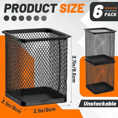 Segarty Pen Cup Holder, 6 Pack Square Black Pen Holder - Image 2