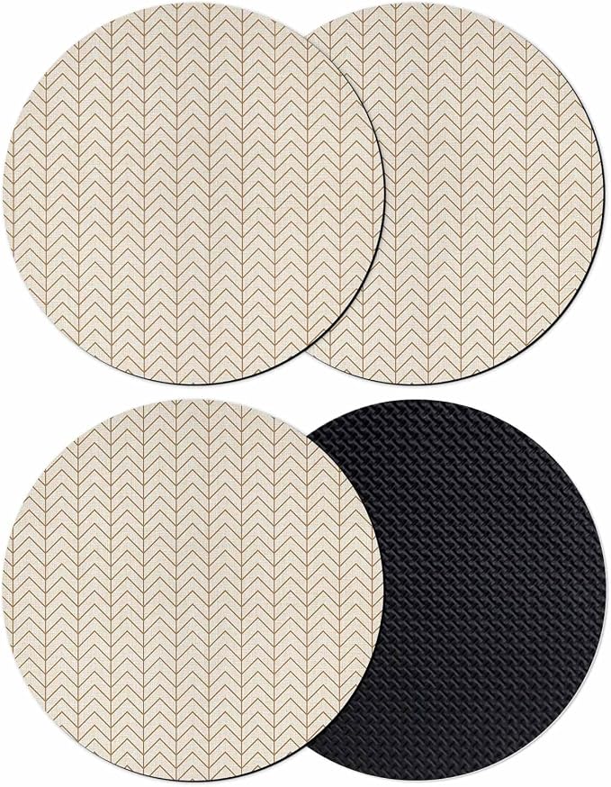 Simple Line Linen Texture Coasters Set of 4, Non-Slip Cup Coaster Mat by PIEPLE