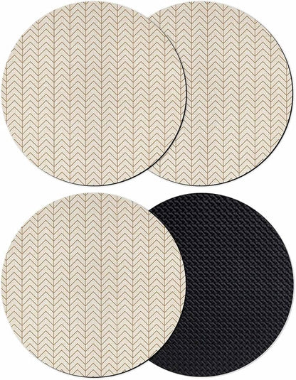 Simple Line Linen Texture Coasters Set of 4, Non-Slip Cup Coaster Mat by PIEPLE