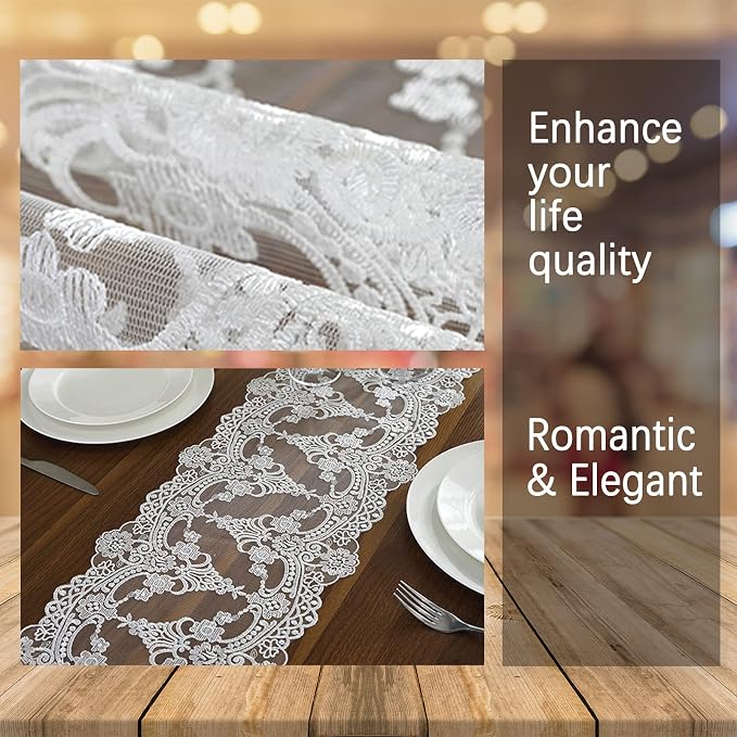 Lace Table Runner Dresser Scarf, Macrame Floral Embroidered Vintage Exquisite - Image 5