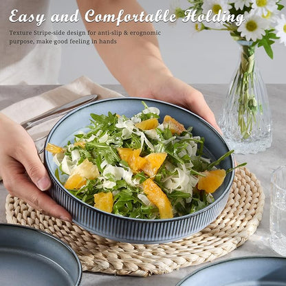 E-far Pasta Bowls Set of 4, 35oz Large Salad Bowl Plate - Image 3