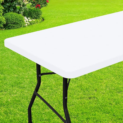 Smiry Rectangle Picnic Table Cloth, Waterproof Elastic Fitted Tablecloths for 8 Foot Tables, Washable Polyester Table Cover for Camping, Indoor and Outdoor (White, 30"x96")
