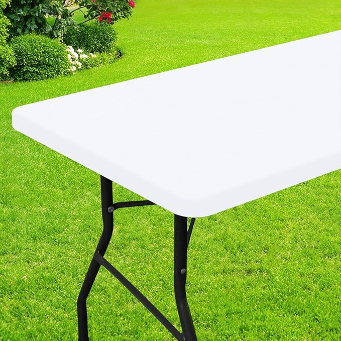 Smiry Rectangle Picnic Table Cloth, Waterproof Elastic Fitted Tablecloths for 5 Foot Tables, Washable Polyester Table Cover for Camping, Indoor and Outdoor (White, 36"x60")