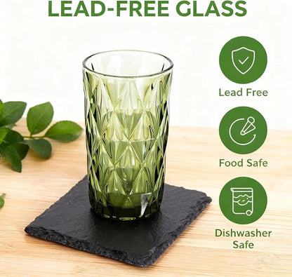 Bandesun Thick Glassware Drinking Glass set of 6 Diamond Kitchen Glasses - Image 3
