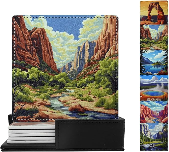 National Parks Coasters Square Leather Drinks Coaster Set by Yopiiefa