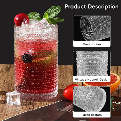 Moretoes 4 Pack Hobnail Drinking Glasses Set, Glass Cups | 12 Oz Highball - Image 5