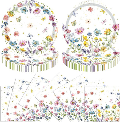 40 Pcs Spring Wildflower Plates and Napkins Sets-Disposable Floral Paper Plates by ZJJZOAA