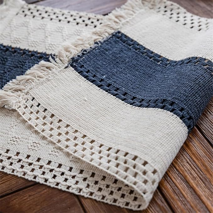Macrame Table Runne Beige and Blue Boho Table Runners - Image 4