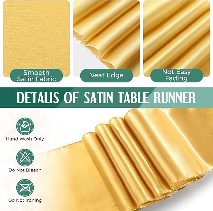 8 Pack Green and Gold Disposable Plastic Tablecloths and Satin Table Runner Set - Image 4