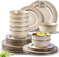 GBHOME Ceramic Dinnerware Sets, 24 Piece Embossed Elegant Stoneware Plates and Bowls Sets, Housewarming Wedding Gift | Dishwasher & Microwave Safe | Dishes Set Service for 8
