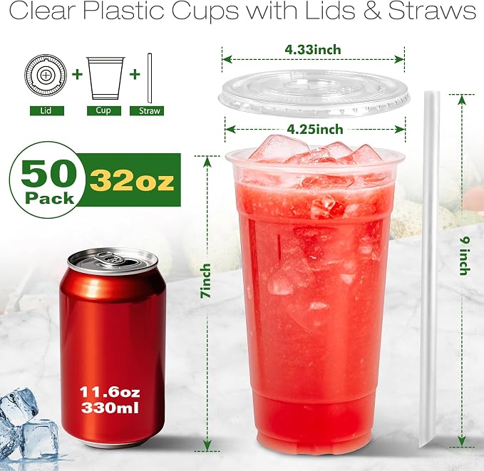 Charmount 32 oz 50 Sets Clear Plastic Cups - Image 2