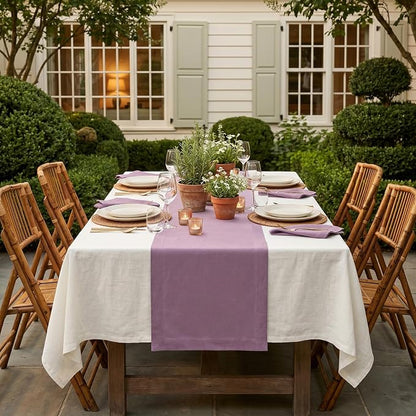 Solino Home 100% Pure Linen Table Runner Mulberry Long, Fete 14 x 132 in | - Image 3