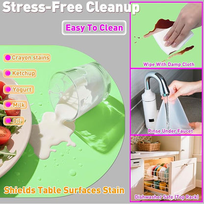 Oval Silicone Placemat Set of 4,Heat Resistant Placemats, Silicone Table Mats,Non-Slip Dining Mat for Home,Waterproof Easy Clean Kids Placemats,17"x12" Ultra-Thin Translucent (4Pcs, Green)