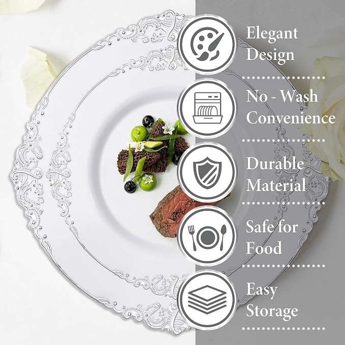 Nervure 100Pcs 10.25'' Silver Plastic Plates, Party Plates - Image 6
