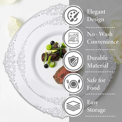 Nervure 100Pcs 10.25'' Silver Plastic Plates, Party Plates - Image 6