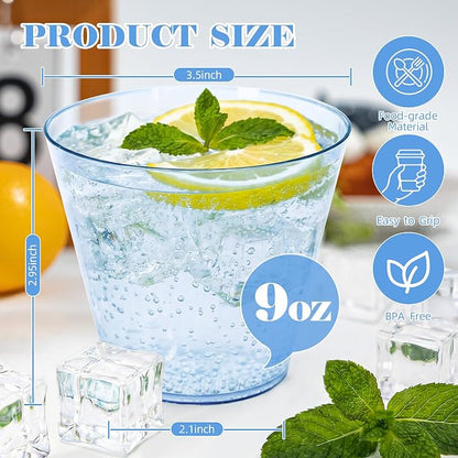 50 Pack 9oz Transparent Blue Plastic Cups, Fancy Disposable Cocktail Cup | - Image 2