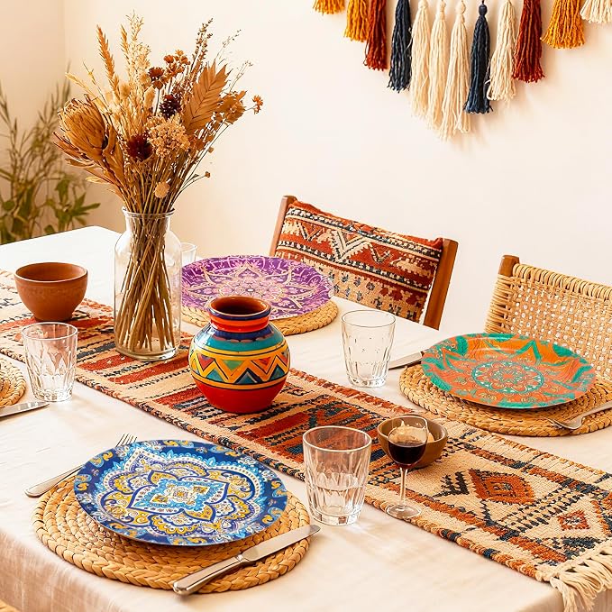 AnyDesign Boho Paper Plates Disposable Plates Vintage Bohemian Style Dessert - Image 7