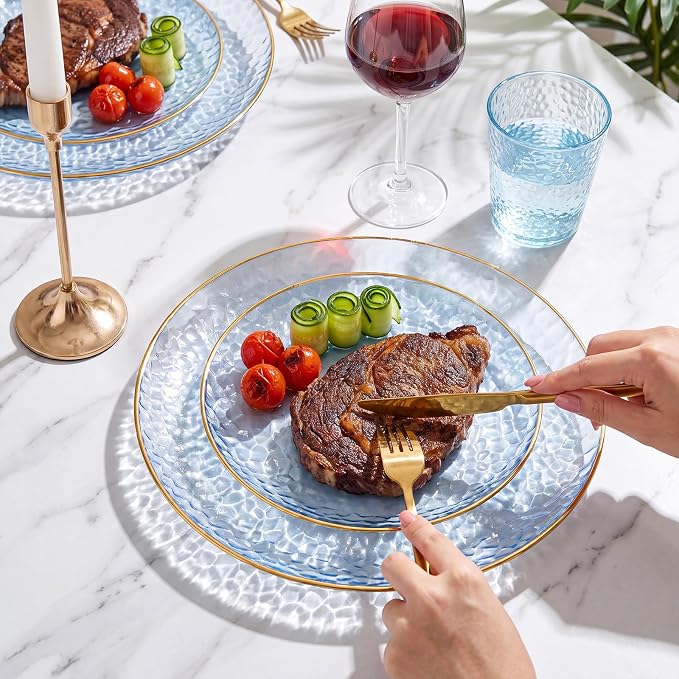 Rubtlamp 60Pcs Clear Blue Plastic Plates, Hammered Blue Plates, 30 Dinner Plates - Image 9