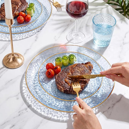 Rubtlamp 60Pcs Clear Blue Plastic Plates, Hammered Blue Plates, 30 Dinner Plates - Image 9