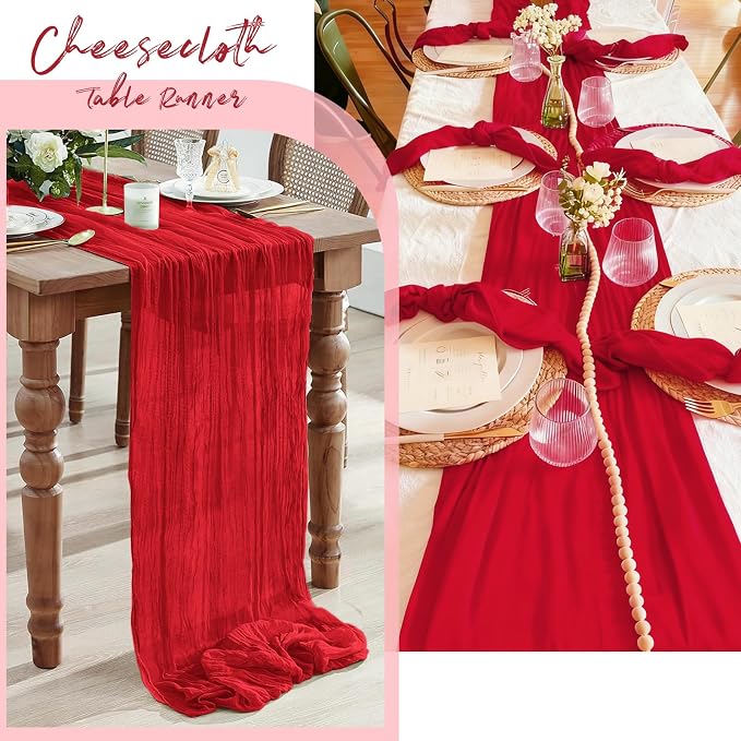 6 Pack Red Cheesecloth Table Runner, 17 x 108 Inch, Gauze Cheese Cloth Table - Image 7