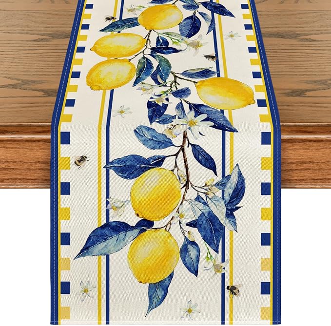 Artoid Mode Lemon Tree Flower Bee Summer Table Runner, Seasonal Holiday Kitchen by ArtoidMode