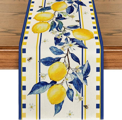 Artoid Mode Lemon Tree Flower Bee Summer Table Runner, Seasonal Holiday Kitchen by ArtoidMode