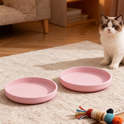 2 Pcs Silicone Cat Bowls Non-Slip Cat Dish for Dry & Wet Food Shallow Relief Whisker Fatigue Pet Bowl Set for Cats Small Dogs, Pink