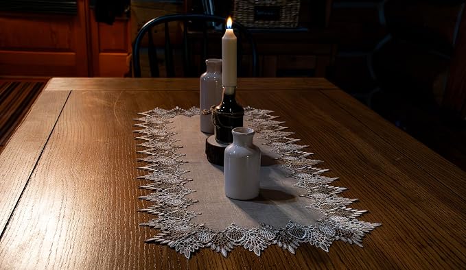LINENS ART AND THINGS Lace Table Runner Neutral Earth Tones Dresser Scarf - Image 6