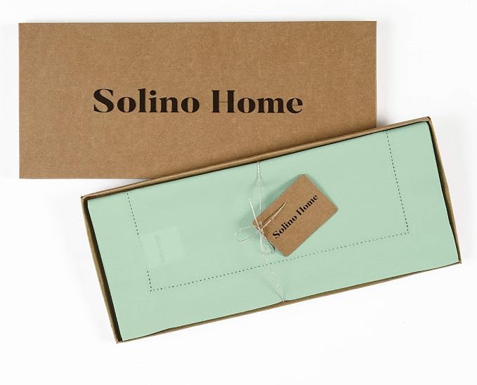 Solino Home Cotton Linen Dining Table Runner Aqua Hemstitch, 14 x 108 in | - Image 4