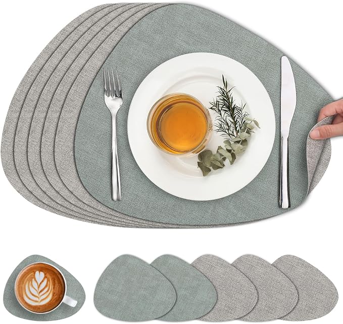 Faux Leather Placemats Set of 6, Dual Sided by Chitomars