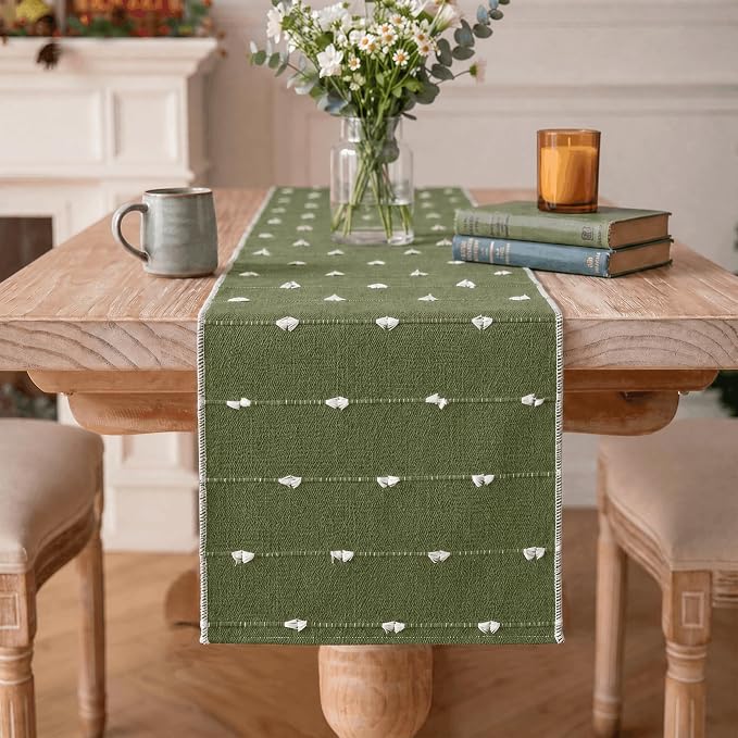 Artoid Mode Army Green Farbic Rustic Cotton Woven Table Runner, Farmhouse by ArtoidMode