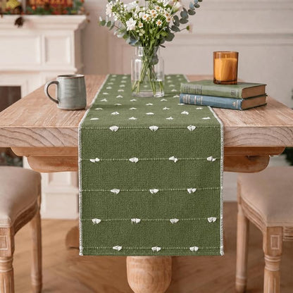 Artoid Mode Army Green Farbic Rustic Cotton Woven Table Runner, Farmhouse by ArtoidMode