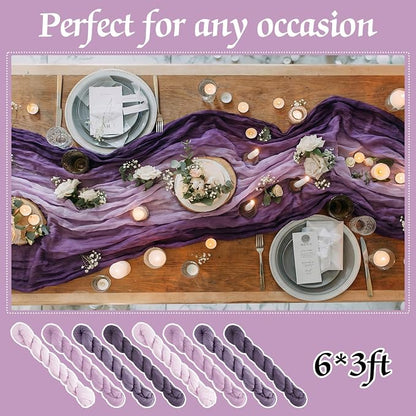 12 Pcs Gradient Purple Cheesecloth Gauze Table Runners | Boho Wedding Decor - Image 2
