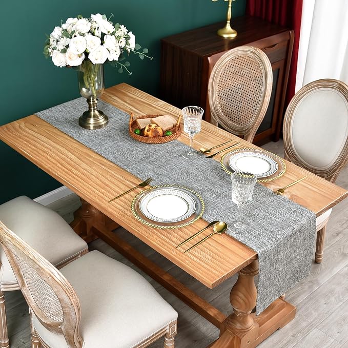 NEWISHER Reversible Double Layer Table Runner Faux Linen Fabric 13x72inch | - Image 2