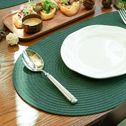 Noctiflorous Oval Braided Placemats Set of 8 Woven 12x18 Inch Non Slip Washable Heat Resistant Place Mats Round Tablemats for Dining Kitchen Party Daily Table Decor Dinner Mats (Solid Forest Green, 8)