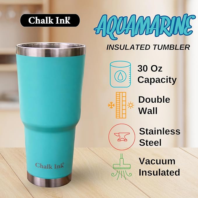 Chalk Ink 30 oz Stainless Steel Tumbler – Insulated Coffee Mug and Water Cup – - Image 3