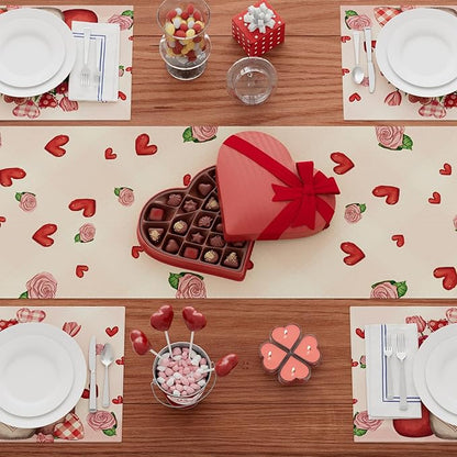 XCHI Roses Flowers Love Hearts Vase Valentine’s Day Table Runner Table Decoration for Party Home Kitchen Dining Dinner Holiday Decor 13x48 Inch