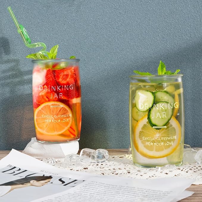 Dingerjar 20 OZ Glass Cup Set of 6, Elegance Modern Simplicity Drinking Glasses - Image 5