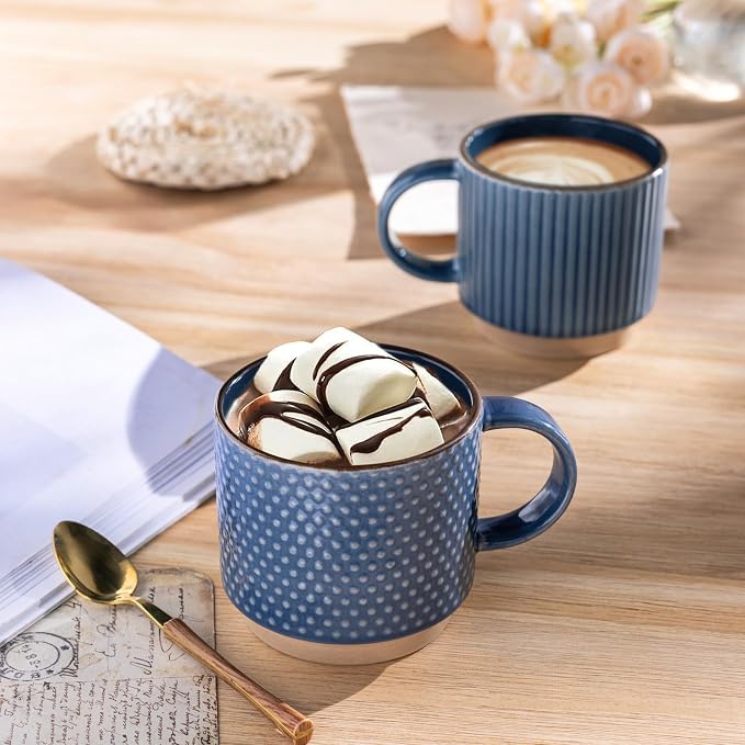 GBhome 15 OZ Stackable Coffee Mugs Set of 4, Ceramic Coffee Cups Set | 4 - Image 6