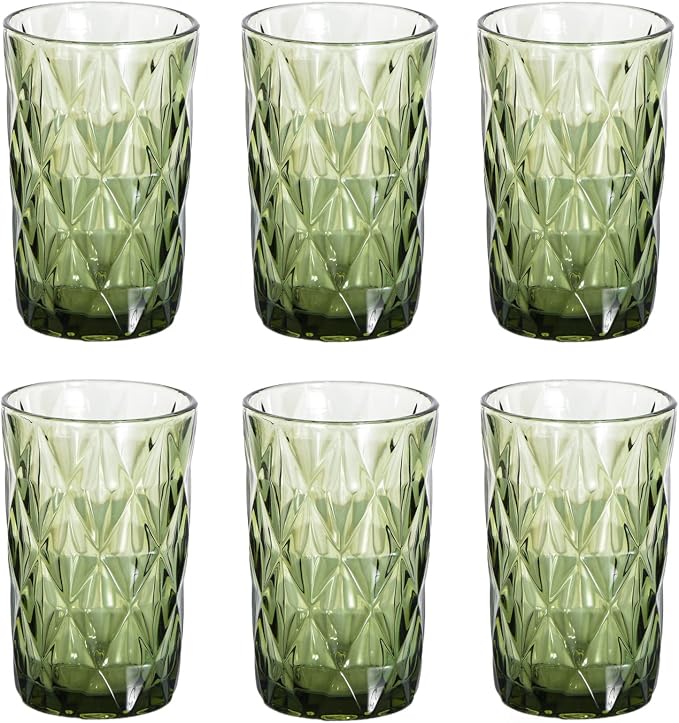 Bandesun Thick Glassware Drinking Glass set of 6 Diamond Kitchen Glasses by Bandesun