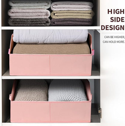 Closet Baskets for Shelves Trapezoid - Decorative Storage Baskets with Handle, Closet Bins for Organization, Shelf Storage Bins for Clothes, Books, Home, Office, 10 Pack, Pink