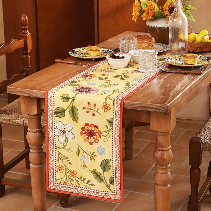 bilin gaier Designer French Linen Small Table Runner, Floral Pattern, Dining - Image 4