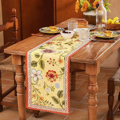 bilin gaier Designer French Linen Small Table Runner, Floral Pattern, Dining - Image 4