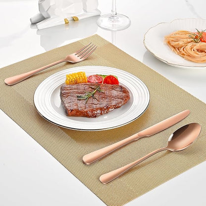 Rose Gold 30-Piece Flatware Sets Service For 6,Pink Silverware Set Includes Knife Spoon And Forks Eating Utensils Sets For Kitchen,Metal Cutlery Set Tableware Sets