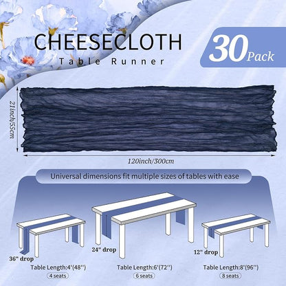30 Pack Cheesecloth Table Runner 10FT Navy Blue Table Runner Boho Gauze Cheese - Image 2