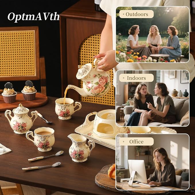 Ceramic Tea Set, 4 Cups and Spoons, One Sugar Bowl, One Milk Kettle, One - Image 7